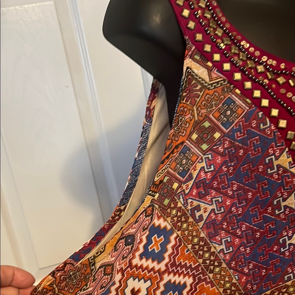 BoHo Burgundy Multi Patchwork Midi Dress - Picture 4 of 5